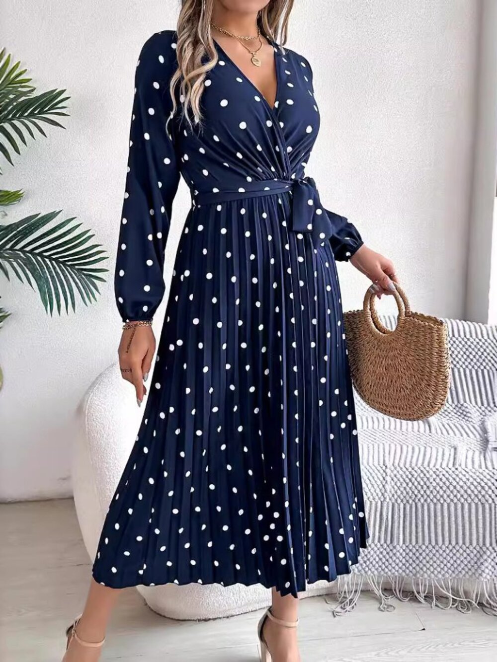 Women's Elegant Polka Dot Long Dress
